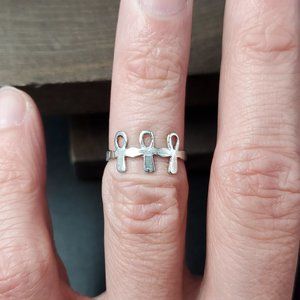 Size 4.75 Sterling Silver Triple Ankh Band Ring